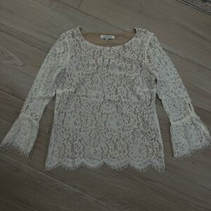 Rose + Olive White Lace Lined Blouse with Bell Sleeves